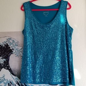 Teal Sequined Tank Top